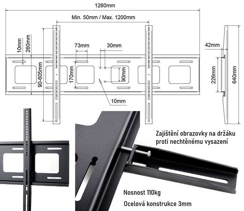 Spolehlivé a bezpečné zavěšení největších televizorů a monitorů, nosnost 110kg, VESA standard 200x200 až 1200x510, TOP kvalita - EDBAK XWB1 Spolehlivé a bezpečné zavěšení největších televizorů a monitorů, nosnost 110kg, VESA standard 200x200 až 1200x510, TOP kvalita - EDBAK XWB1
