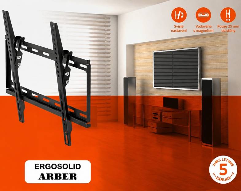 Kvalitní nástěnný držák pro zavěšení a naklopení TV Ergosolid Arber