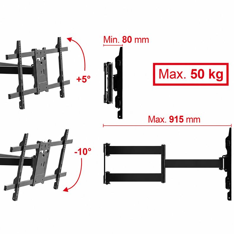 Naklápění obrazovky TV a nastavitelný vzdálenost od zdi na držáku Ergosolid Onyx-30