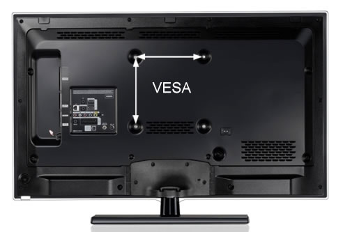VESA standard - jak změřit VESA standard na své televizi - měříme nejdříve vodorovnou vzdálenost a pak svislou, naměřené hodnoty v milimetrech udávají velikost VESA standardu