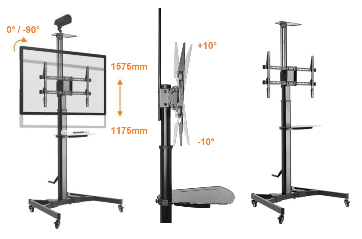 Tv stojan se snadným nastavením výšky, pojízdný, včetně polic Fiber Novelty FN5000