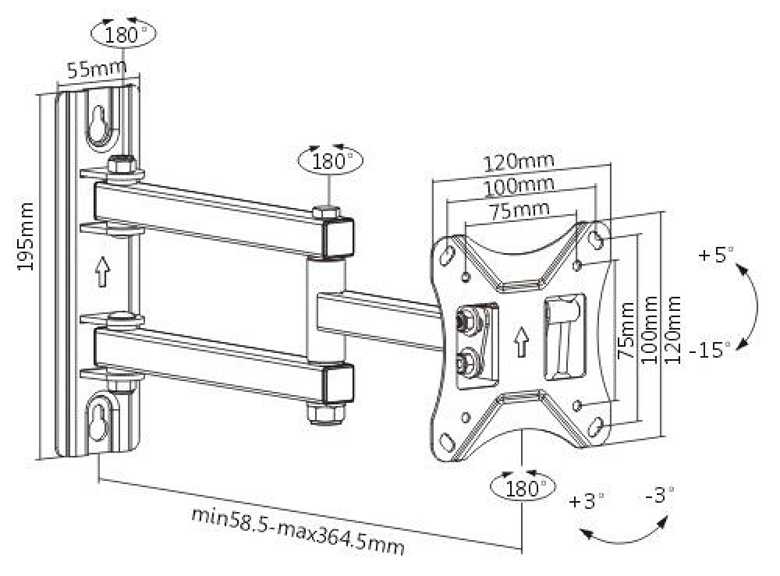 Nástěnný držák na monitor nebo televizor Fiber Mounts FM233 rozměry a polohování