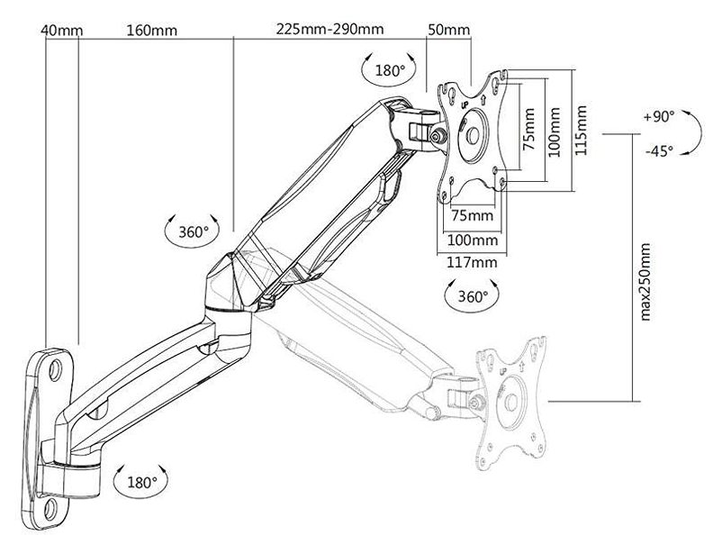 Držák na monitor nebo televizi, i prohnuté Fiber Mounts FM31