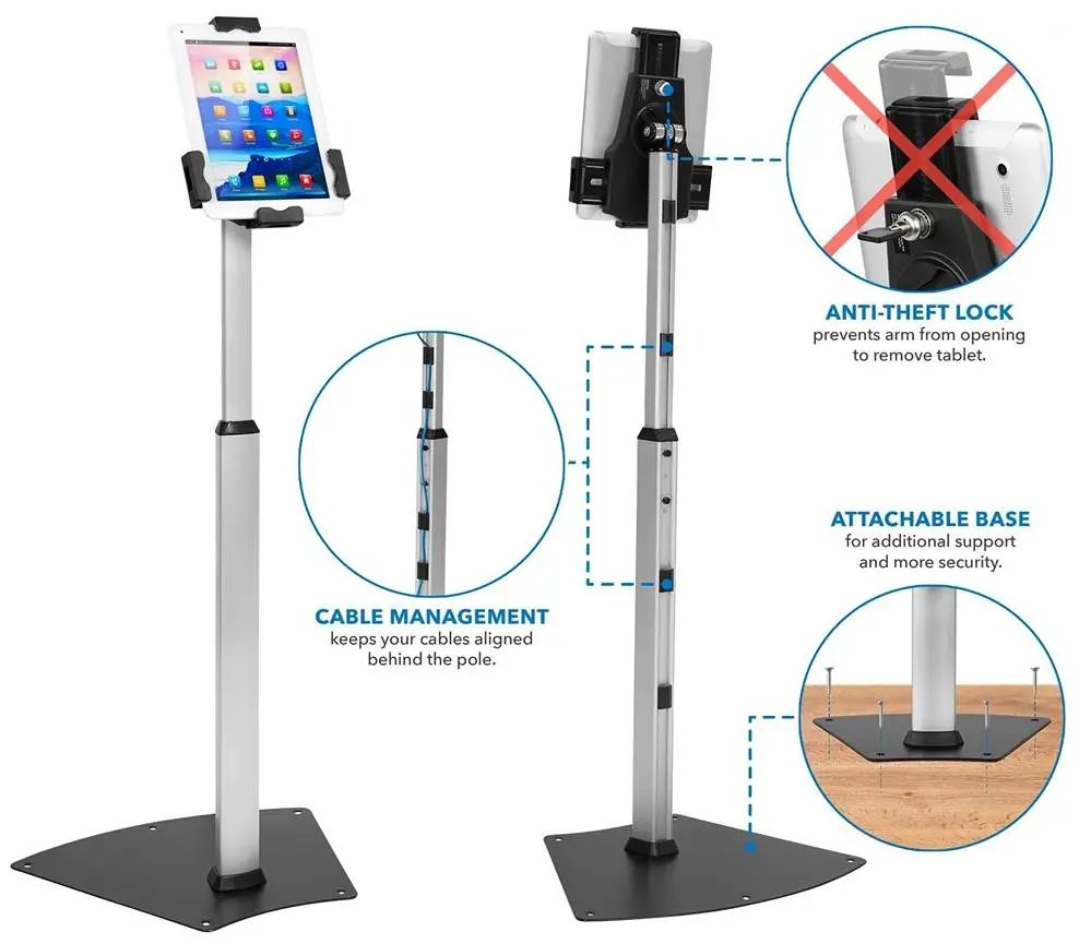 Uzamykatelný stojan na tablety a iPady, výškové nastavení, rotace obrazovky a naklápění - Fiber Mounts Tagata2