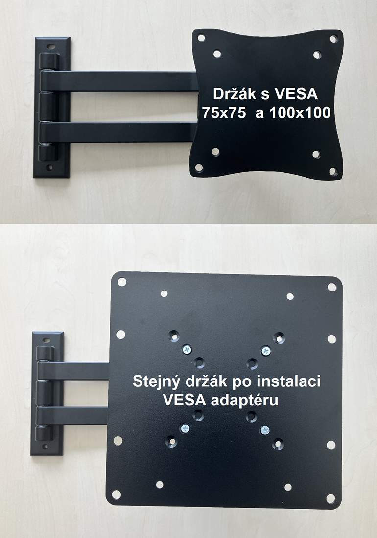 Rozšíření VESA standardu držáku 75x75 a 100x100 na VESA standardy 200x100 a 200x200