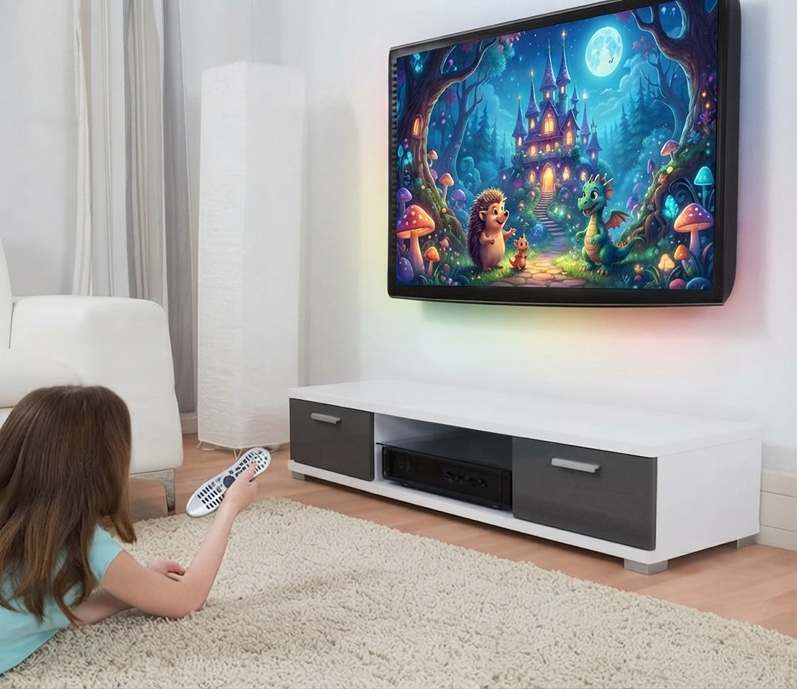 Zavěšená televize na zdi v obývacím pokoji - držák Fiber Novelty C11F