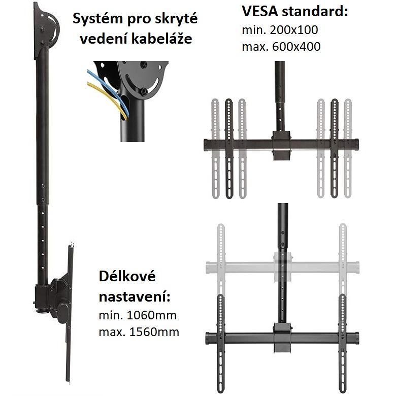 Možnost naklápění Tv na stropním držáku Fiber Novelty T1610