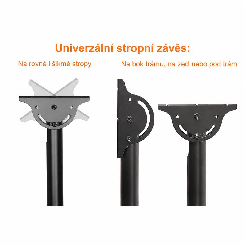 Instalace držáku jak na rovné nebo šikmé stropy, tak i na stěnu Fiber Novelty T600
