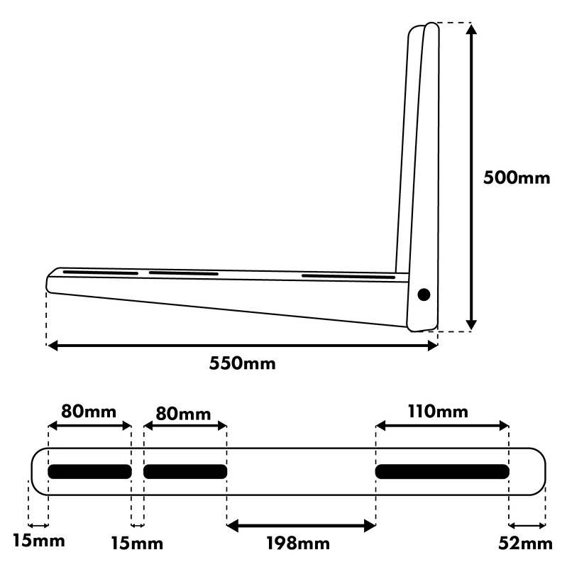 Nástěnný držák pro zavěšení klimatizace nebo tepelného čerpadla, nosnost 250kg Fiber Mounts FM143 rozměry