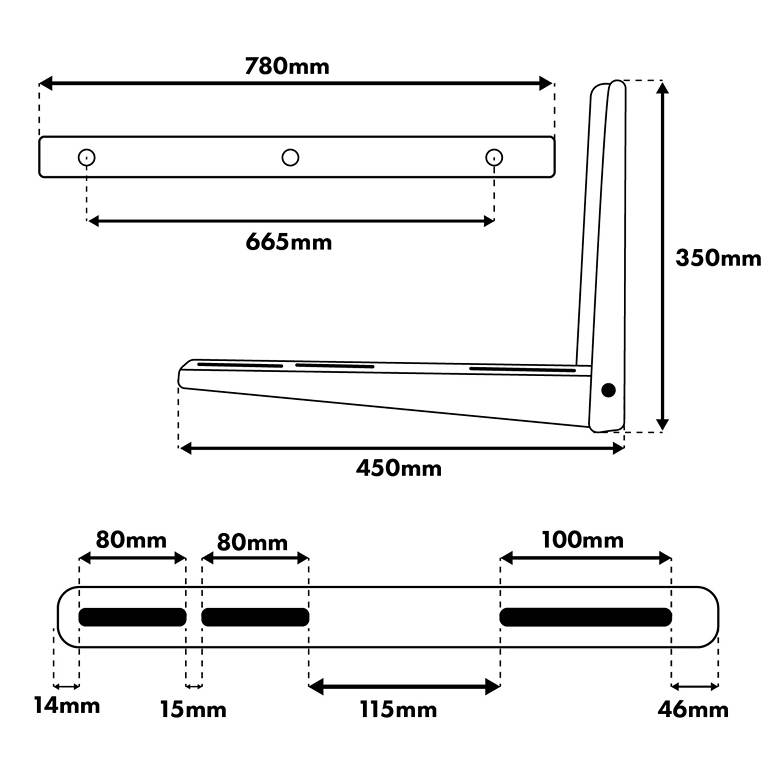 Držák pro klimatizace pozink, bílý Fiber Mounts FM146 rozměry