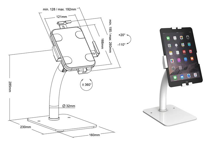 Držák / podstavec na tablet s instalací na stůl nebo stěnu Fiber Mounts M4C68W uzamykatelný
