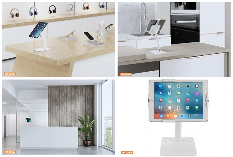 Použití stojanu na tablet / iPad v kanceláři prodejně provozovně recepci Fiber Mounts M4C68W