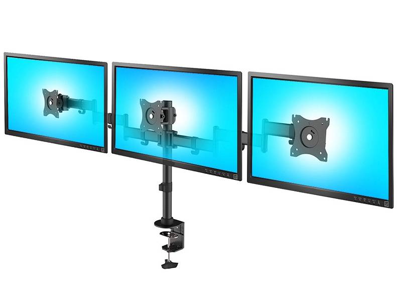 Kancelářský stolní držák na tři monitory 13-27 palců, umístění vedle sebe v řadě, polohování dle potřeby Fiber Mounts M6C91