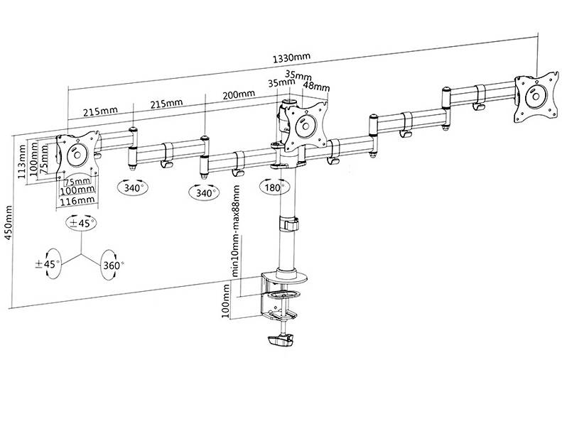 Stolní držák na 3 monitory Fiber Mounts M6C91