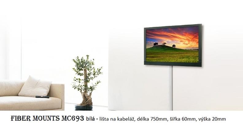 Nástěnná lišta pro zakrytí kabeláže od tv a příslušenství, hliníková, bílá, délka 750mm, šířka 60mm, výška 20mm - Fiber Mounts M6C93W