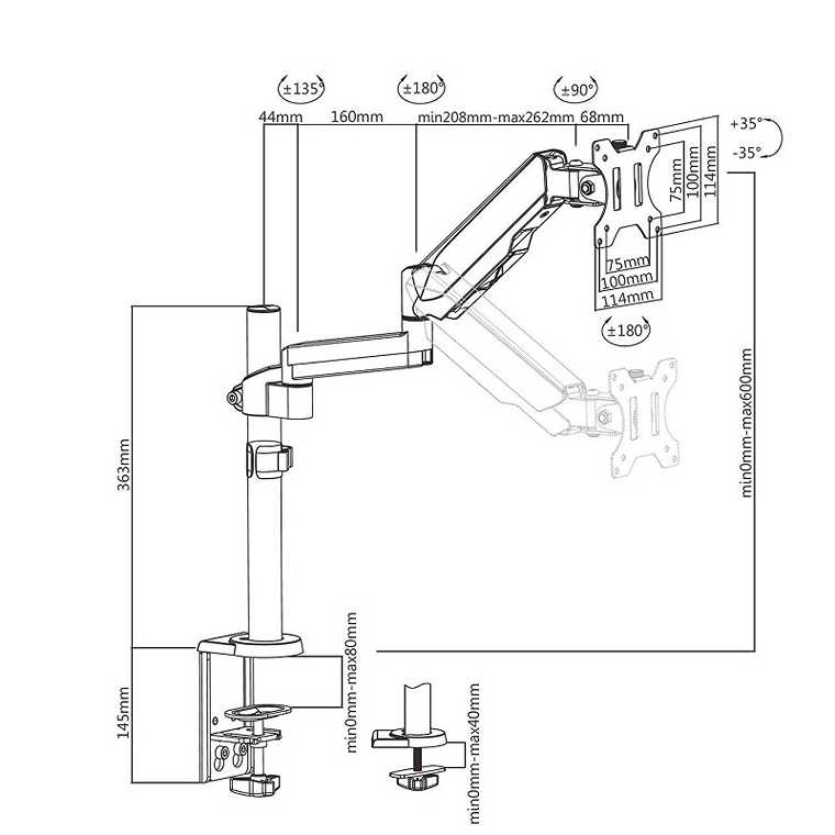 Fiber Mounts M7C75 je vynikající stolní držák s duálním výškovým polohováním, otočný, sklopný, pivot, vedení kabeláže, korekce roviny zavěšeného monitoru na držák Fiber Mounts M7C75