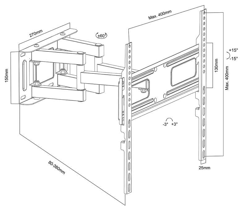 Rozměry TV držáku Fiber Mounts M7C88