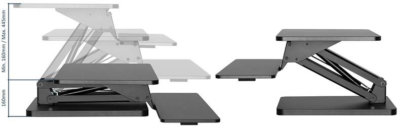 Stolní podstava na monitor a klávesnici pro práci vsedě nebo vestoje, výškové polohování 160-445 mm Fiber Mounts M8C82