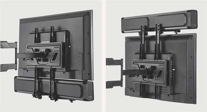 Instalace držáku na soundbar je možná pod nebo nad televizi Fiber Mounts M9C14