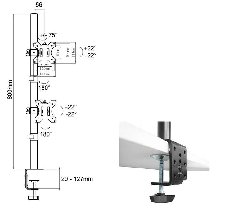 Fiber Mounts M9C66 stolní držák na monitory nad sebou nebo monitory zády k sobě