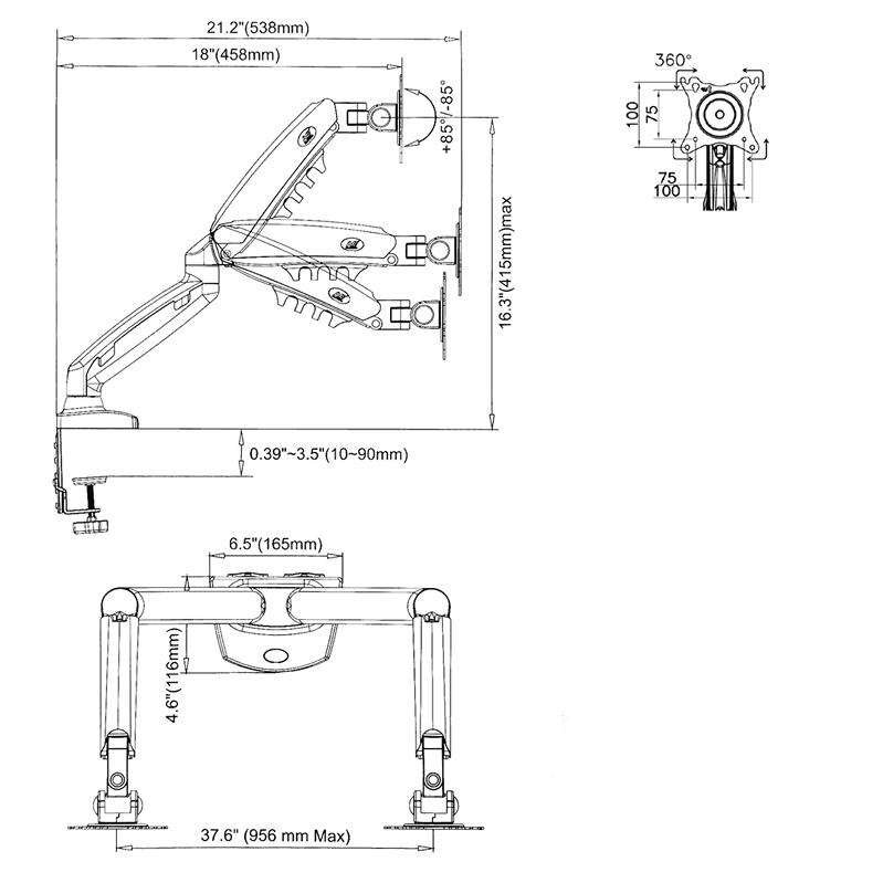 Technické údaje držáku monitoru a notebooku laptopu Fiber Mounts 836F160