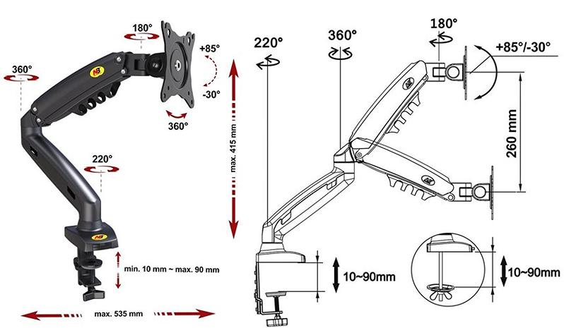 Reprezentativní držáky na monitory TOP kvality a designu Fiber Mounts F80 / drzakyastolky.cz Vyberte si kvalitní stolní držák monitoru NB F80B v požadované barvě - rozměry