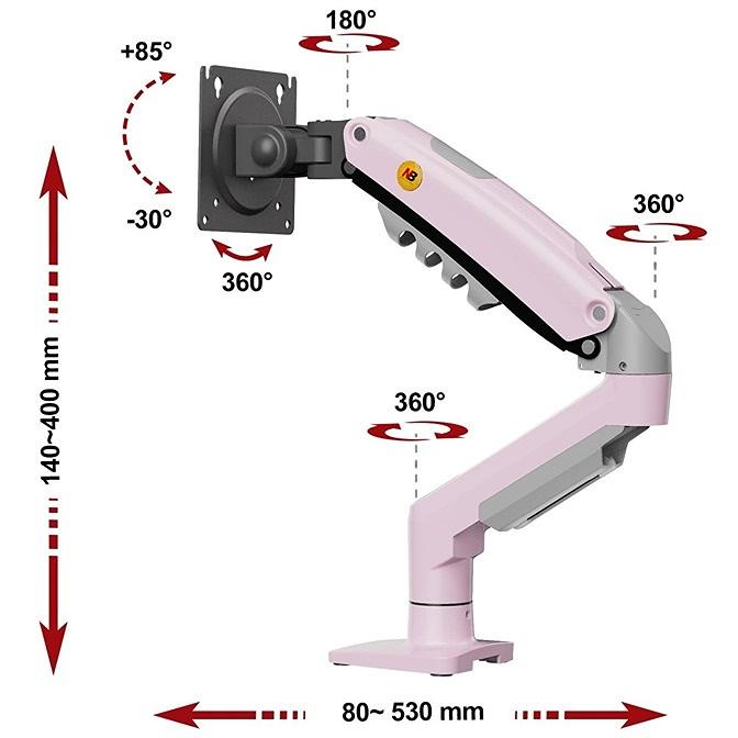 Výkres držák Fiber Mounts F80 / drzakyastolky.cz Polohovatelnost růžového držáku monitoru NB F80xj