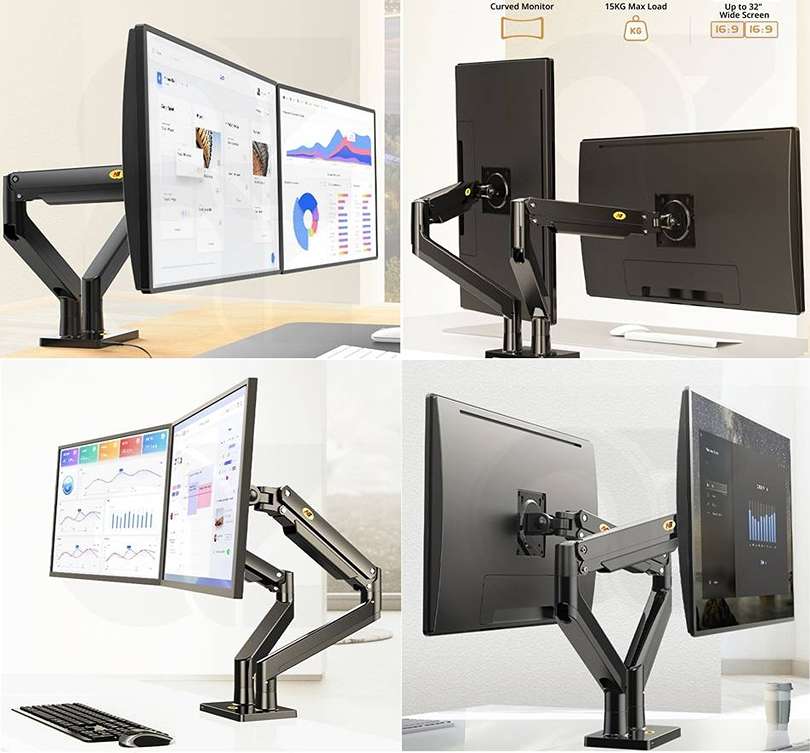 Kancelářský stolní držák na 2 monitory, plně ergonomický NB G32