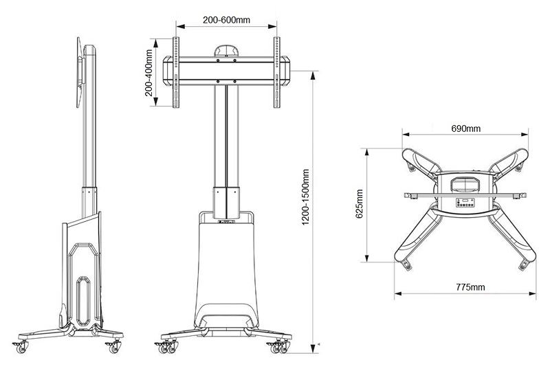NB G85W - stojan na televizi / monitor / displej / dotykovou obrazovku s elektronickým nastavením výšky 120-150cm