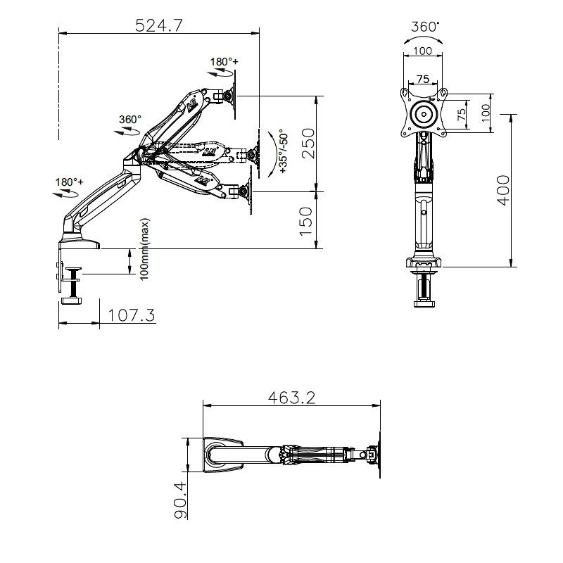 Držák na notebook Fiber Mounts 764F80 bez police Držák na monitor NB F80 na který se instaluje držák na notebook