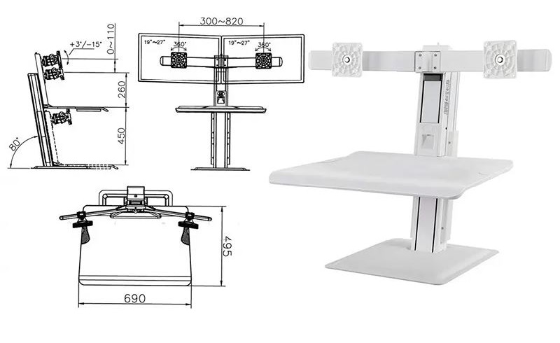 Profesionální stolní pracovní stanice na dva monitory pro práci v sedě nebo ve stoje - Fiber Mounts ST15-2AW