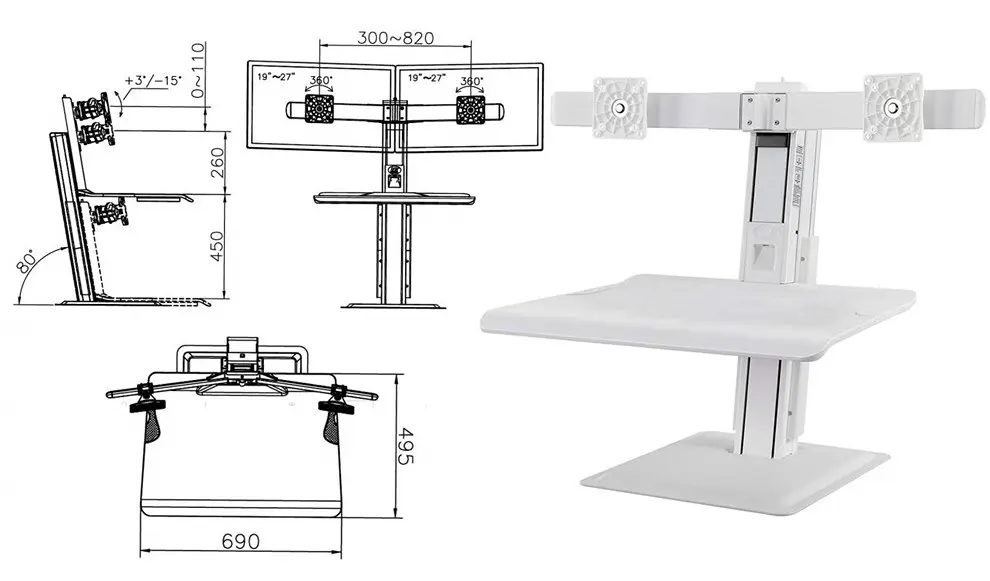 Profesionální stolní pracovní stanice na dva monitory pro práci v sedě nebo ve stoje - Fiber Mounts ST15-2AW