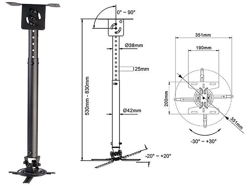 Fiber Mounts NBT718-4 držák pro zavěšení projektoru na strop Projektorový držák na strop NB T718-2 rozměry a polohování