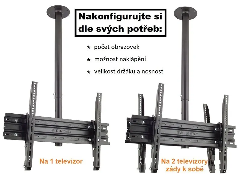 Stropní držák na 1 nebo 2 televize, volitelná velikost držáku, možnost náklonu a nosnosti OMB Lift New