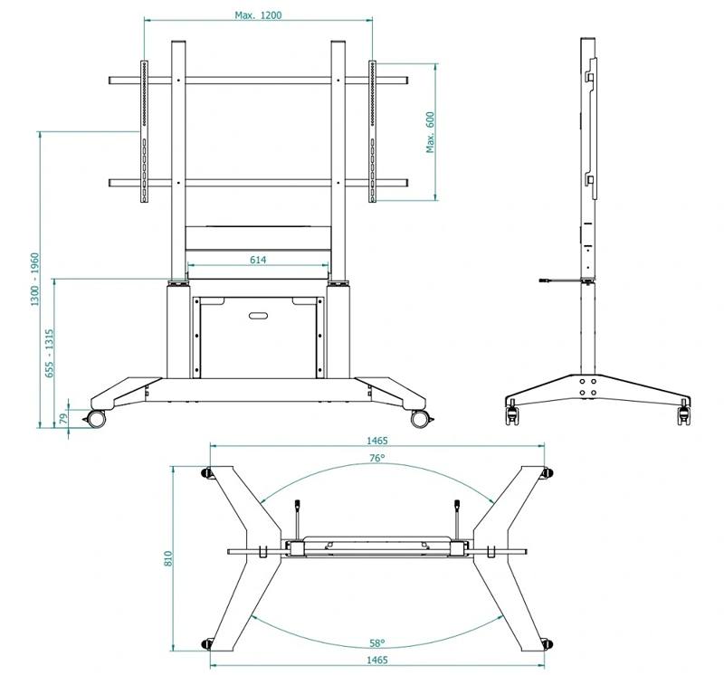 OMB XXL Electric rozměry stojanu na Tv monitor s motorizovaným výškovým polohováním obrazovky