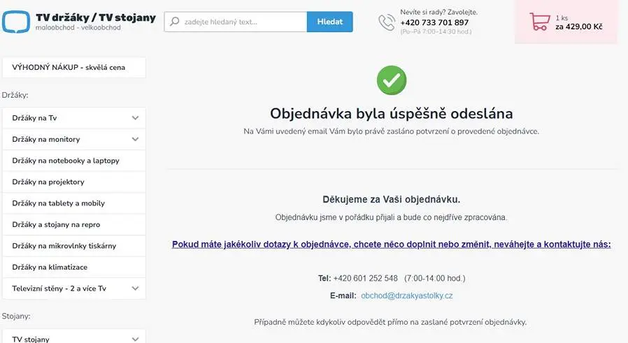 Potvrzení o úspěšné objednávce
