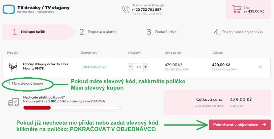 Klikněte na "Pokračovat v objednávce"