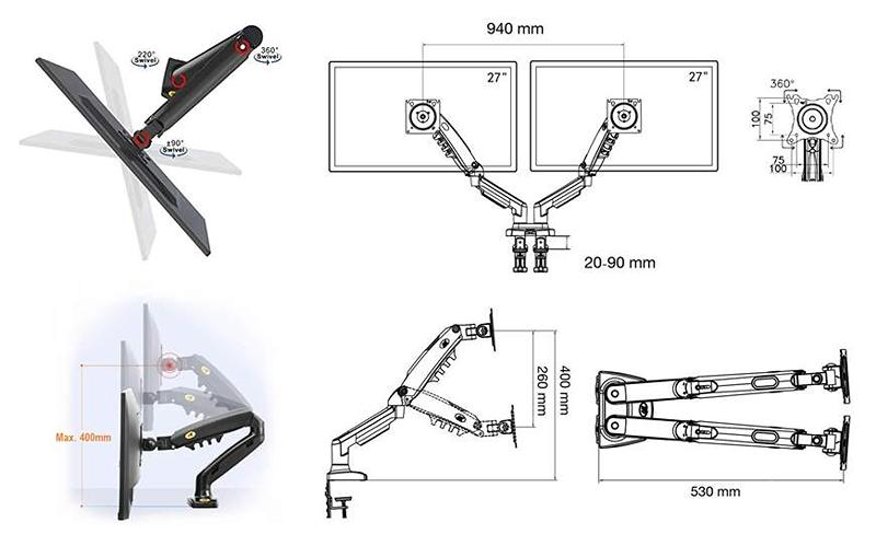 Stolní držák na 2 monitory NB F160