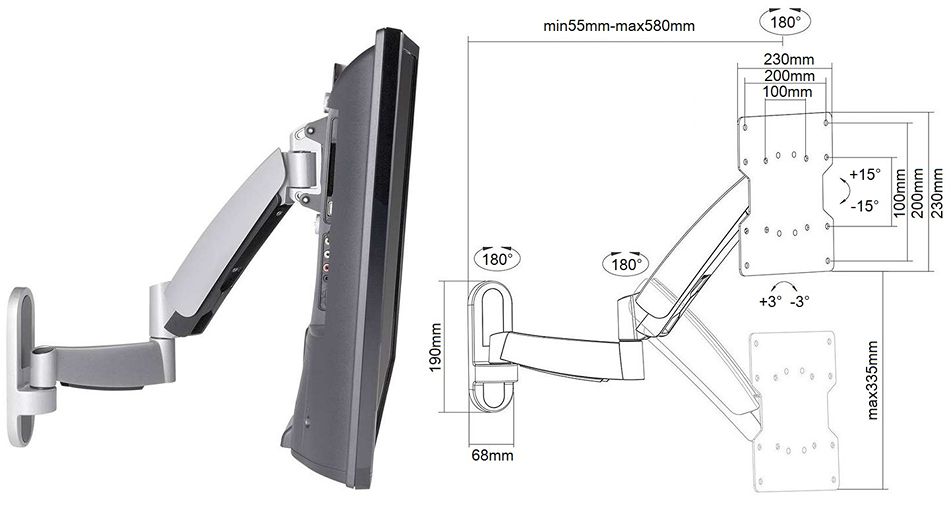 Televizní držák Fiber Mounts Fine2 rozměry