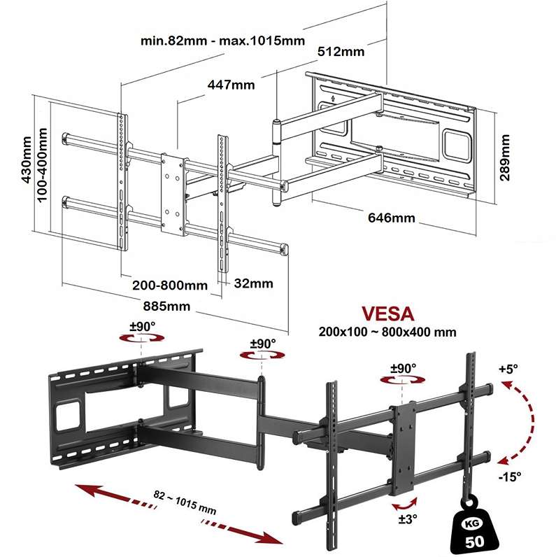 Nejdelší televizní držák Fiber Mounts Big1