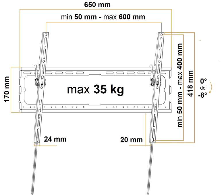 Televizní držák s naklápěním Fiber Mounts FM01 rozměry