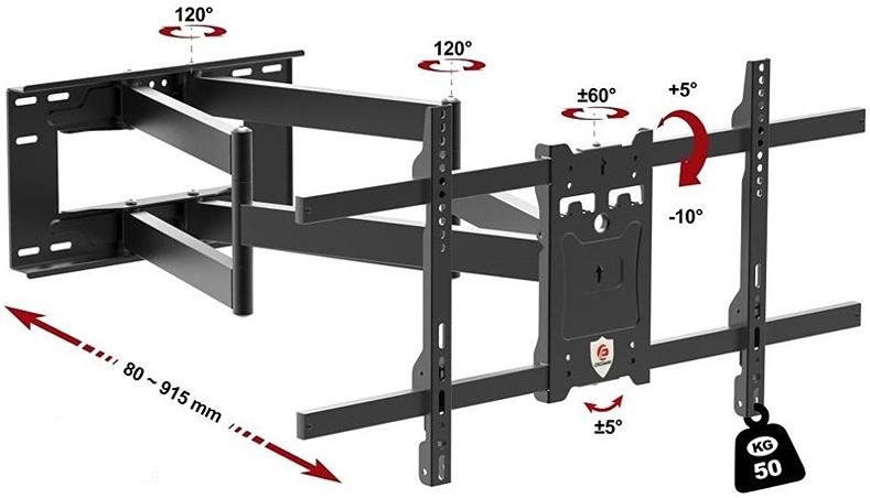 Poctivý výsuvný otočný a sklopný držák Tv Ergosolid ONYX-30
