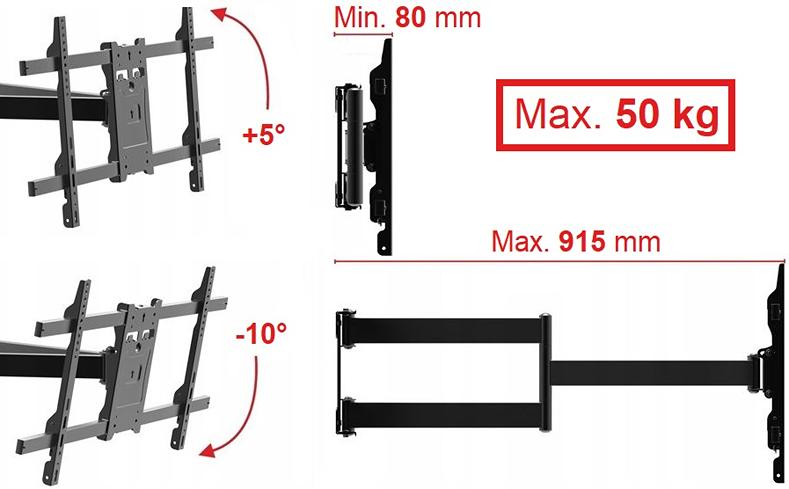 Poctivý výsuvný otočný a sklopný držák Tv Ergosolid ONYX-30