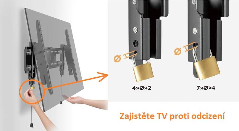 Uzamykatelný držák TV Fiber Mounts Certeza