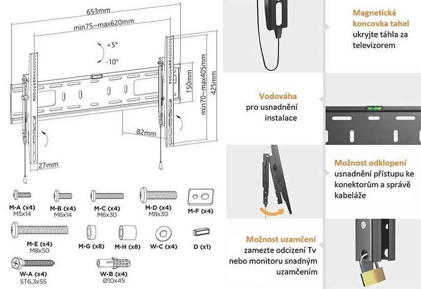 Uzamykatelný držák TV Fiber Mounts Certeza