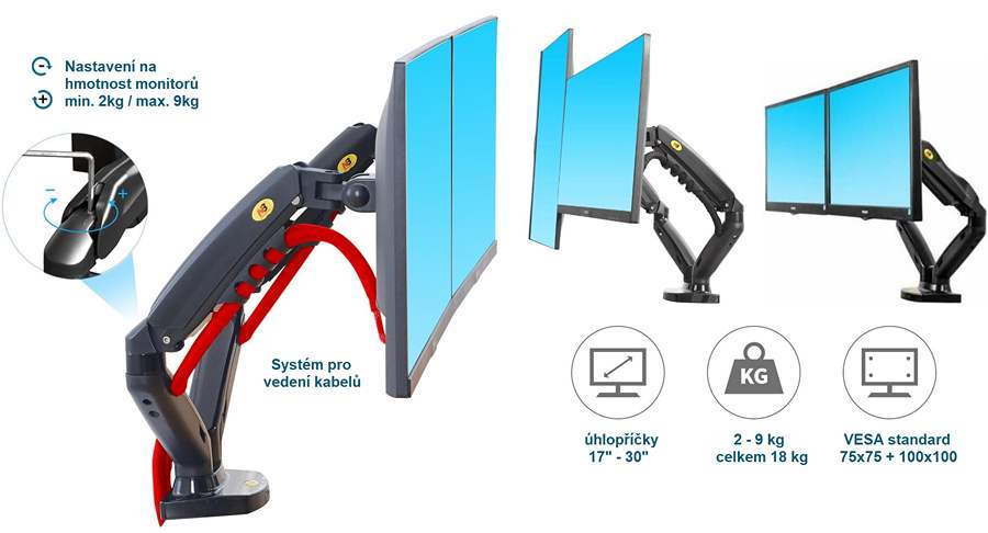 Stolní držák na 2 monitory NB F160