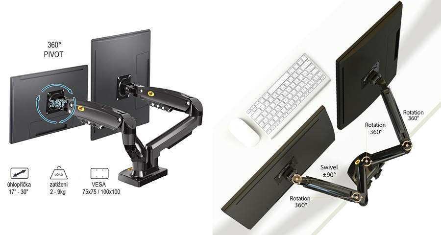Stolní držák na 2 monitory NB F160