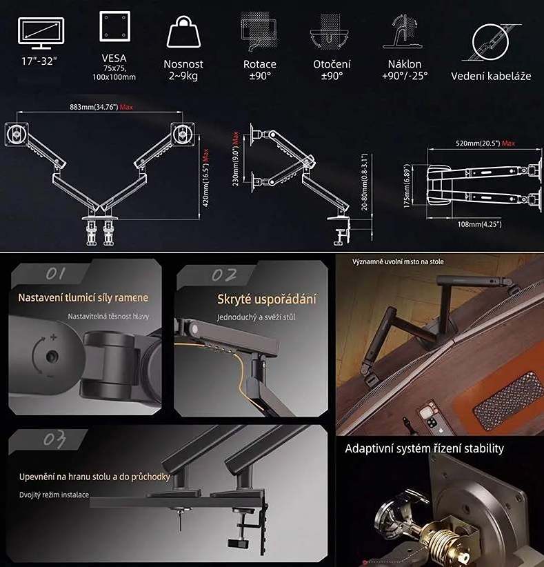 Stolní držák na 2 monitory displeje NB A5C