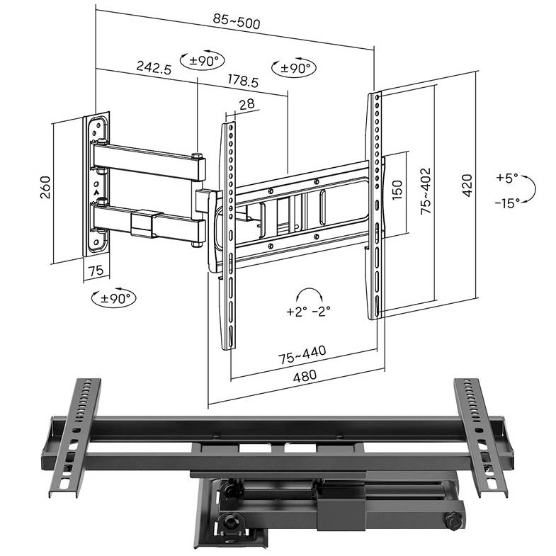 Kvalitní polohovací držák televize Fiber Mounts FM400