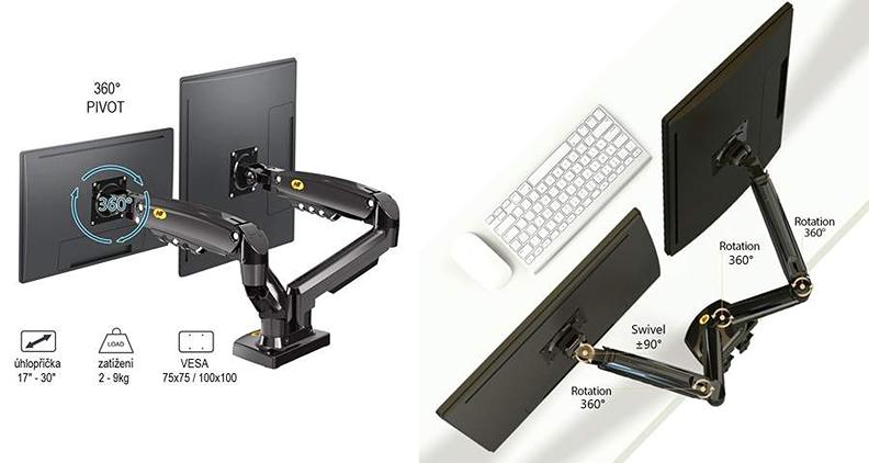 Stolní držák na 2 monitory NB F160